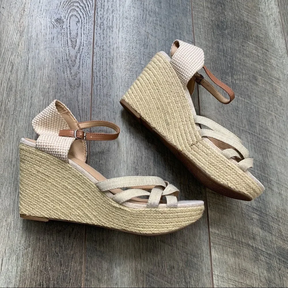 Lucky Brand Mahima Espadrille Wedge Beechwood Tan NWOT Size 10